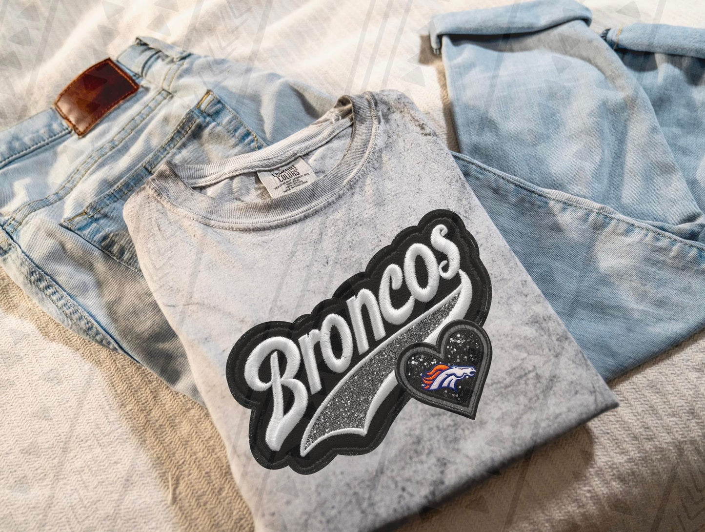 Varsity Broncos Faux Embroidery DTF Transfer