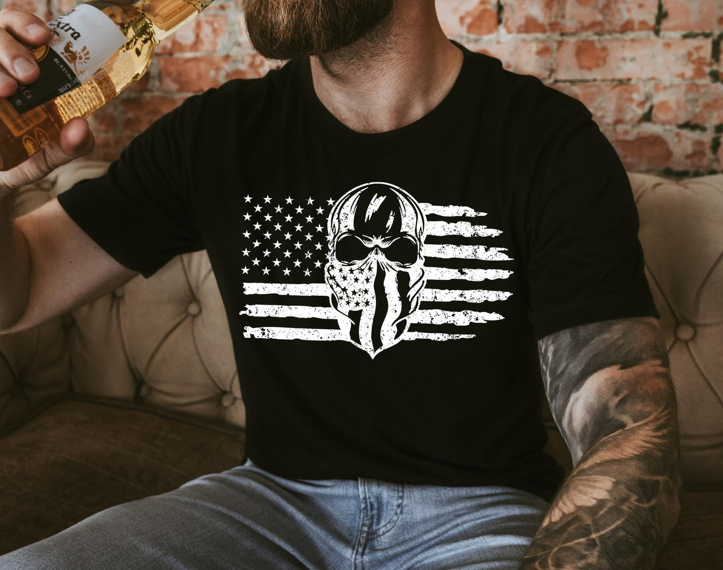 American Flag Skull DTF Transfer