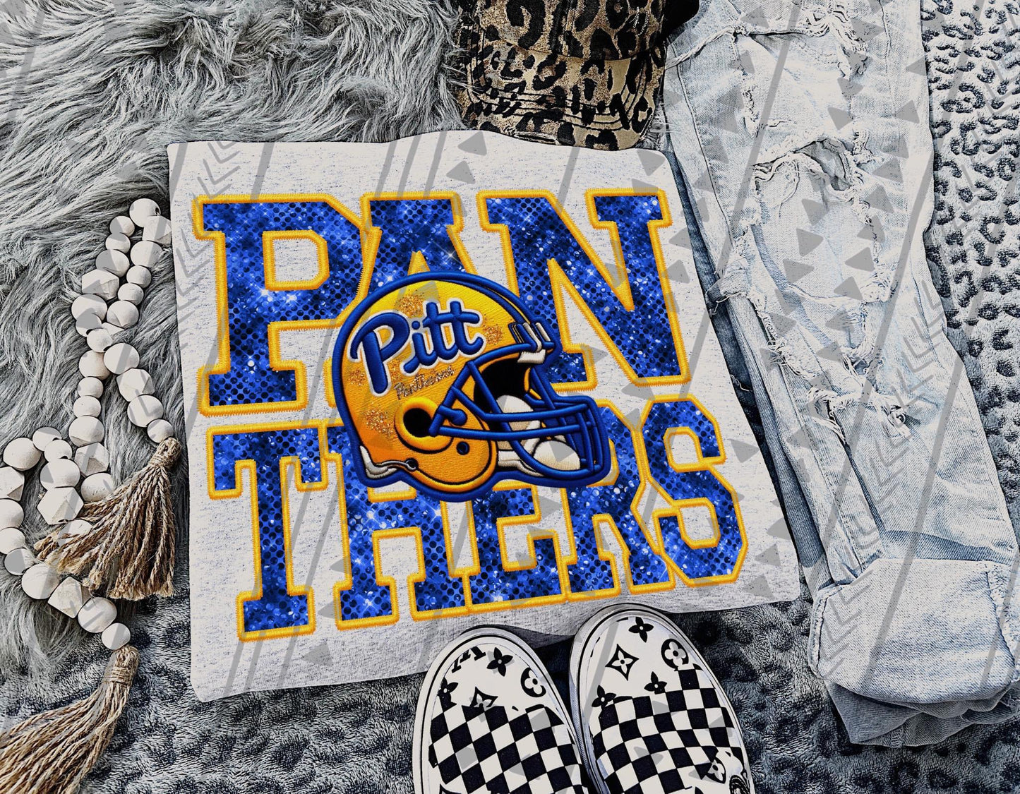 Pitt Panthers Faux Embroidery DTF Transfer