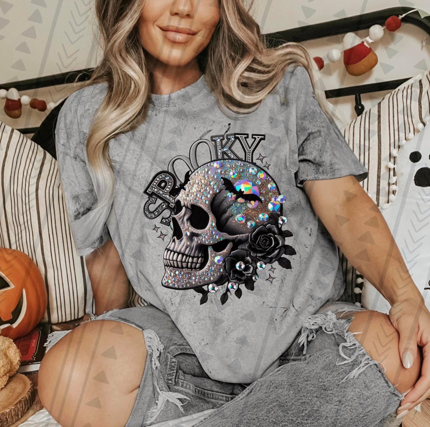 Spooky Skull Faux Embroidery DTF Transfer