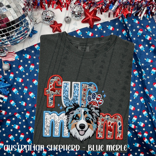 Patriotic Fur Mom -  Aussie Shepherd (Blue Merle) DTF Transfer