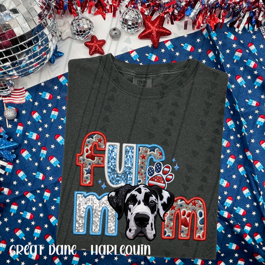 Patriotic Fur Mom - Great Dane (Harlequin) DTF Transfer