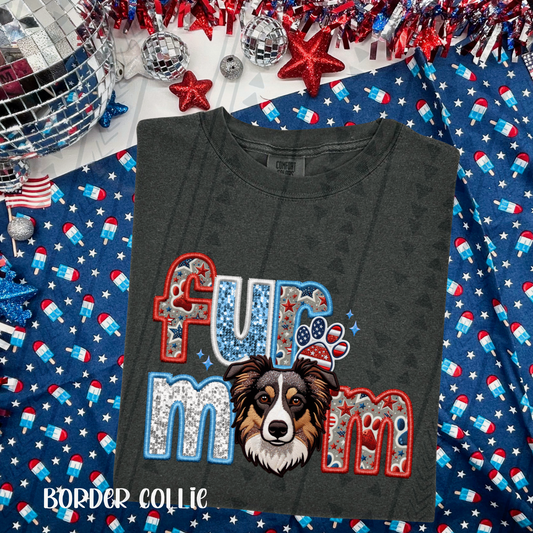 Patriotic Fur Mom - Border Collie DTF Transfer