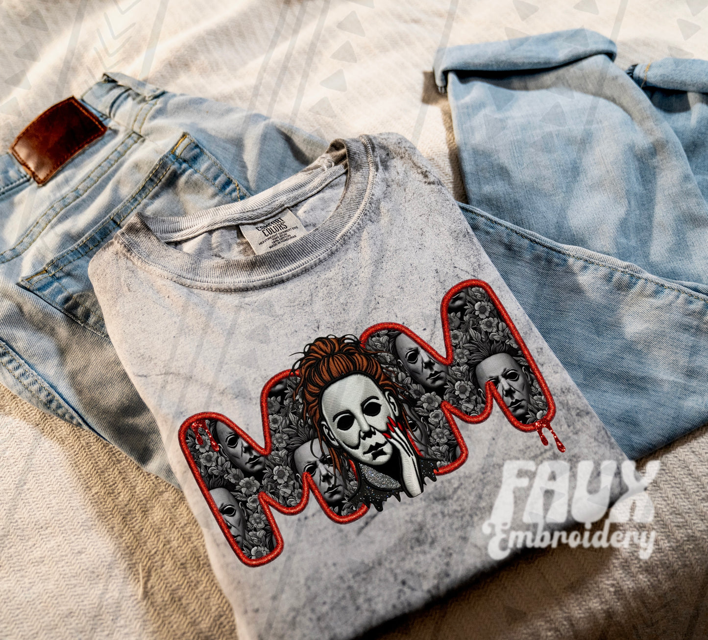 Horror Mom Faux Embroidery DTF Transfer