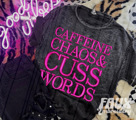 Caffeine & Cuss Words Faux Embroidery DTF Transfer