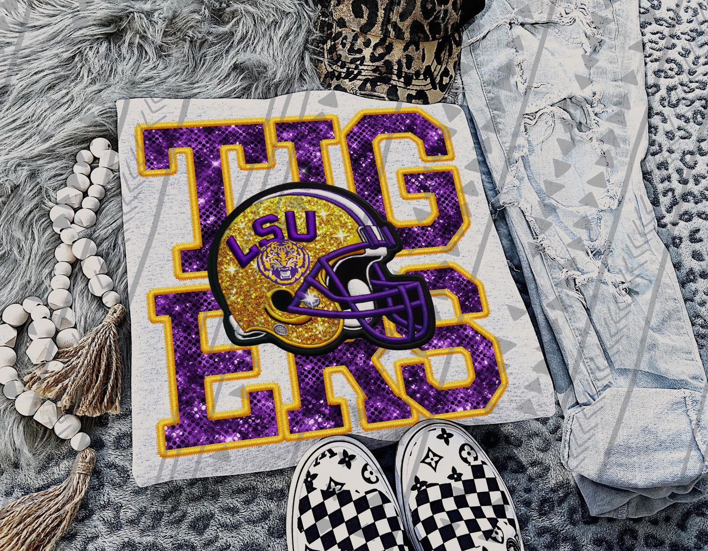 LSU Tigers Faux Embroidery DTF Transfer