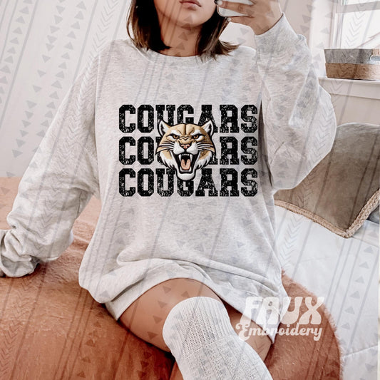 Cougars Mascot Faux Embroidery DTF Transfer