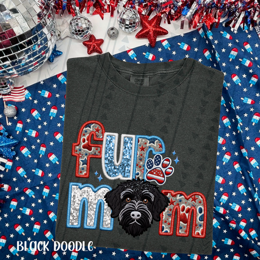 Patriotic Fur Mom -  Black Doodle DTF Transfer