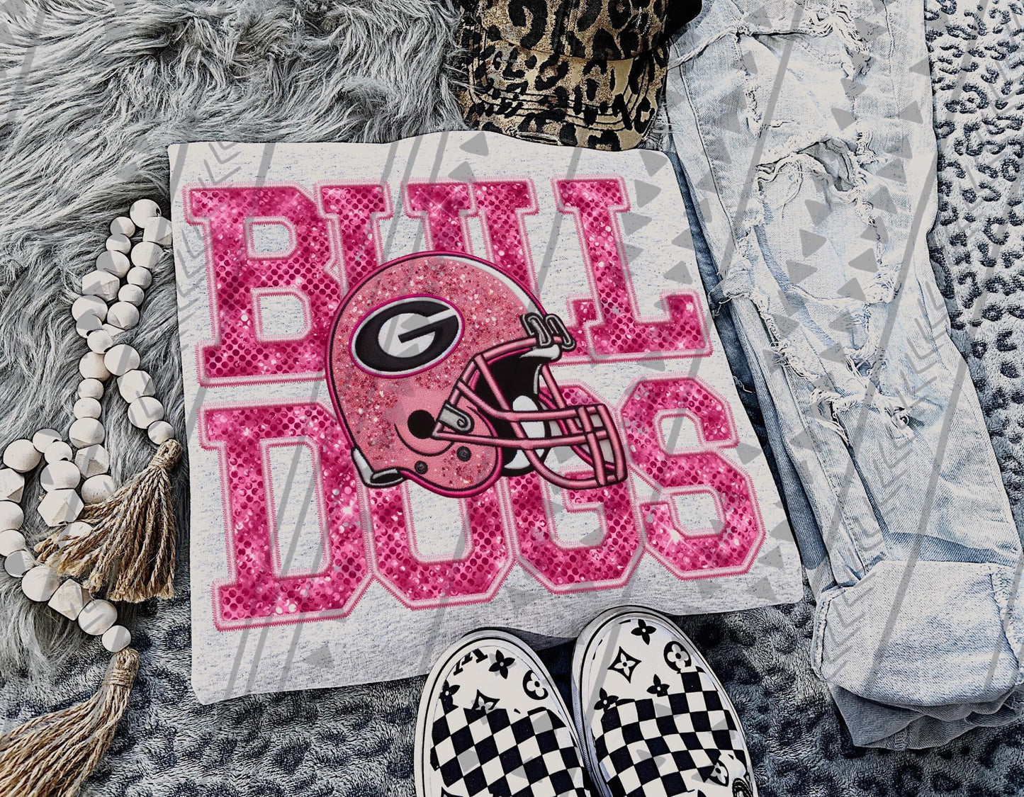 Pink Bulldogs Faux Embroidery DTF Transfer