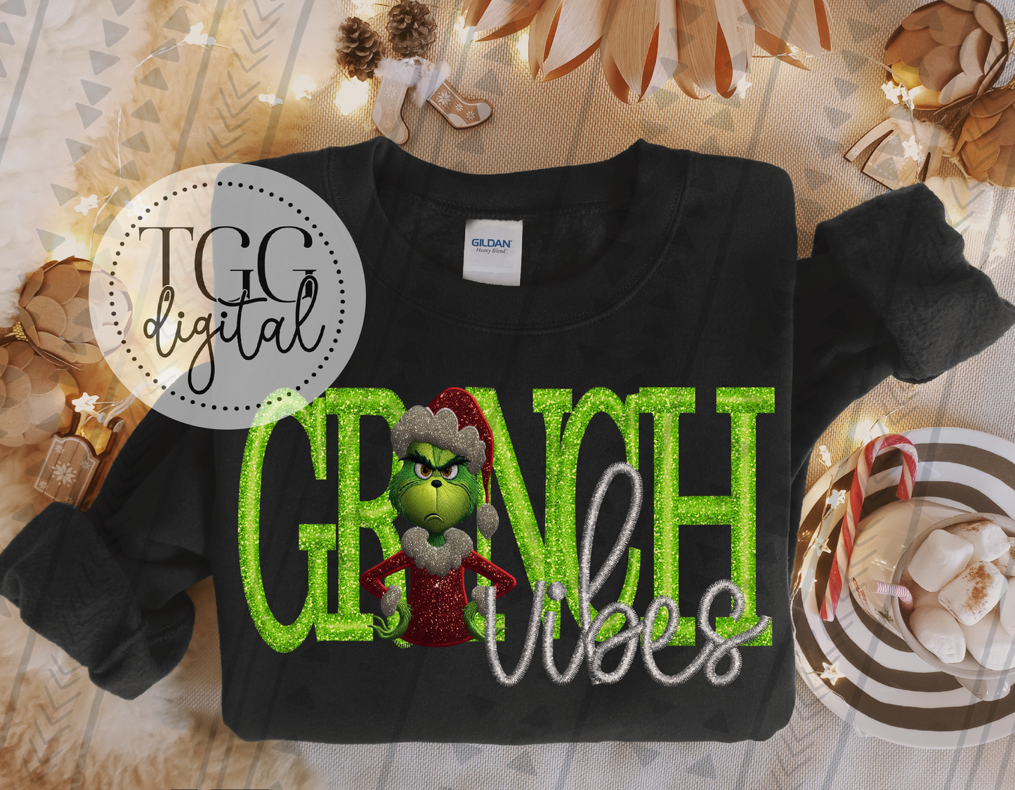 Grinch Vibes Faux Embroidery DIGITAL