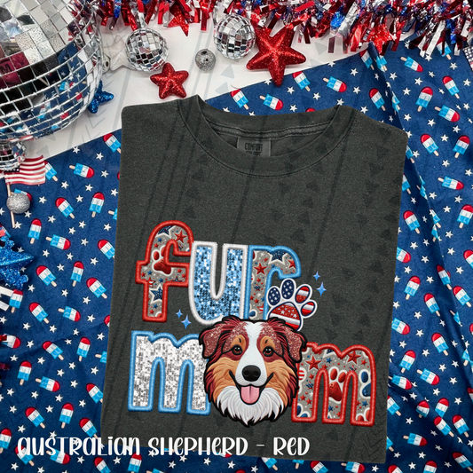 Patriotic Fur Mom -  Aussie Shepherd (Red) DTF Transfer