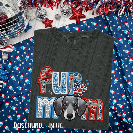 Patriotic Fur Mom - Daschund (Gray) DTF Transfer