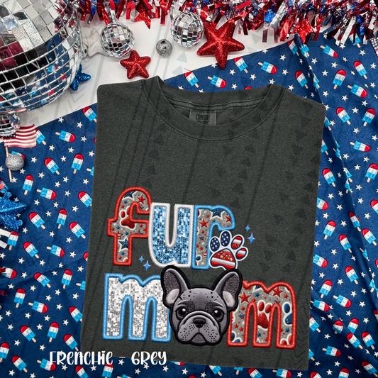 Patriotic Fur Mom - Grey Frenchie DTF Transfer