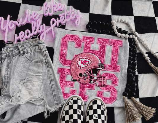 Pink Chiefs Faux Embroidery DTF Transfer