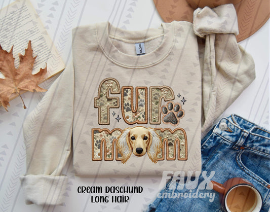 Fur Mom - Long-Haired Daschund (Cream) DTF Transfer