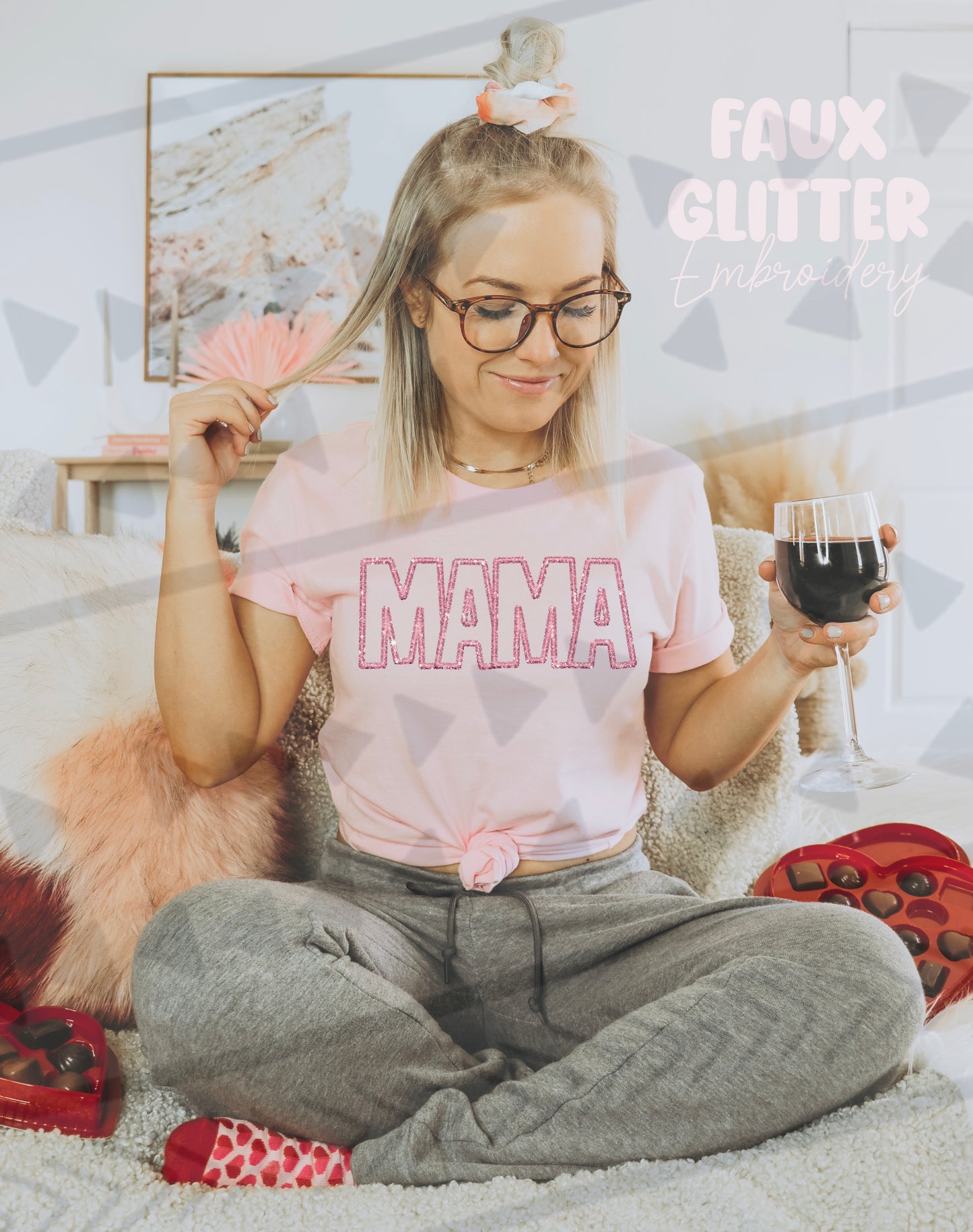 Mama Pink Faux Glitter DTF Transfer