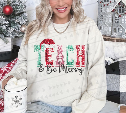 Teach & Be Merry Faux Sequin DTF Transfer