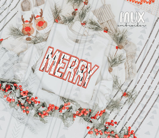 Merry Faux Embroidery DTF Transfer