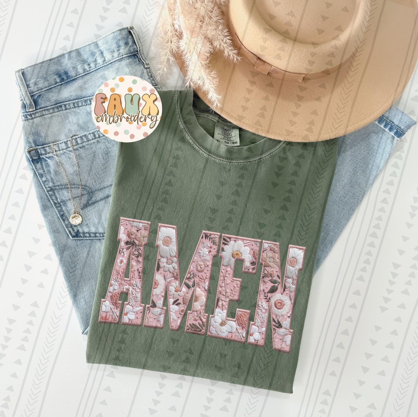 Pink Floral Varsity Amen DTF Transfer