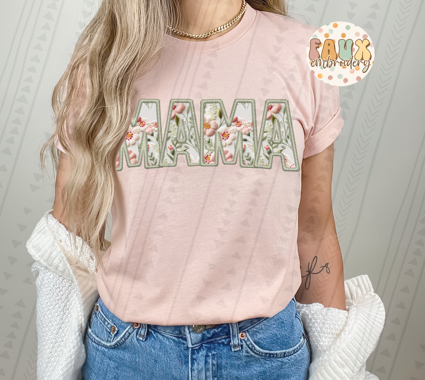 Mama Spring Floral Embroidery DTF Transfer